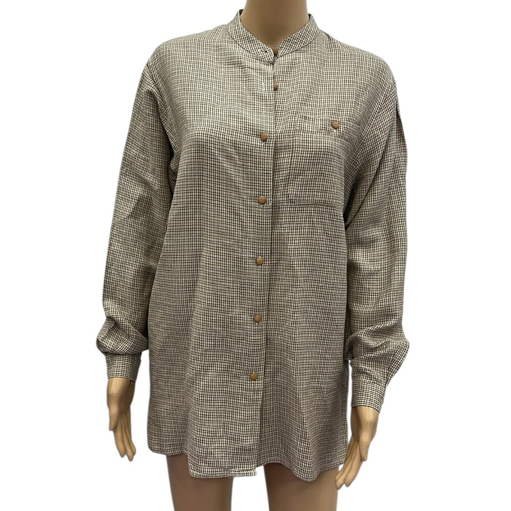 Marsh Landing Vintage Linen Blend Button Up Long Sleeve Tunic Blouse Womens S